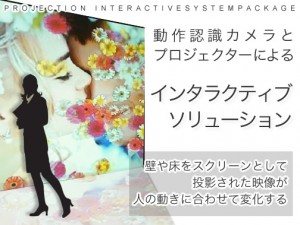 壁や床をスクリーンとして 投影された映像が人の動きに合わせて変化する、 動作認識カメラとプロジェクターによる、 インタラクティブソリューションです。